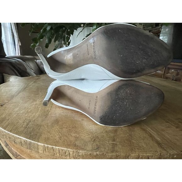 Burberry Italy White Leather Peep Toe Slouch Booties Stiletto Heels - Picture 9 of 15